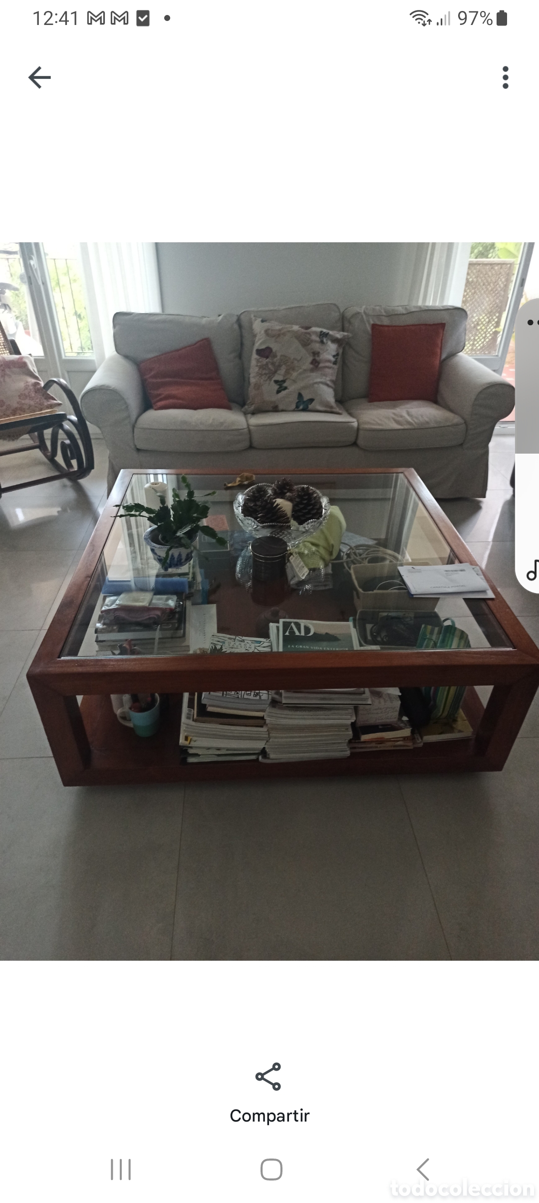 Antig&uuml;edades: Mesa baja sal&oacute;n madera y cristal - Foto 1