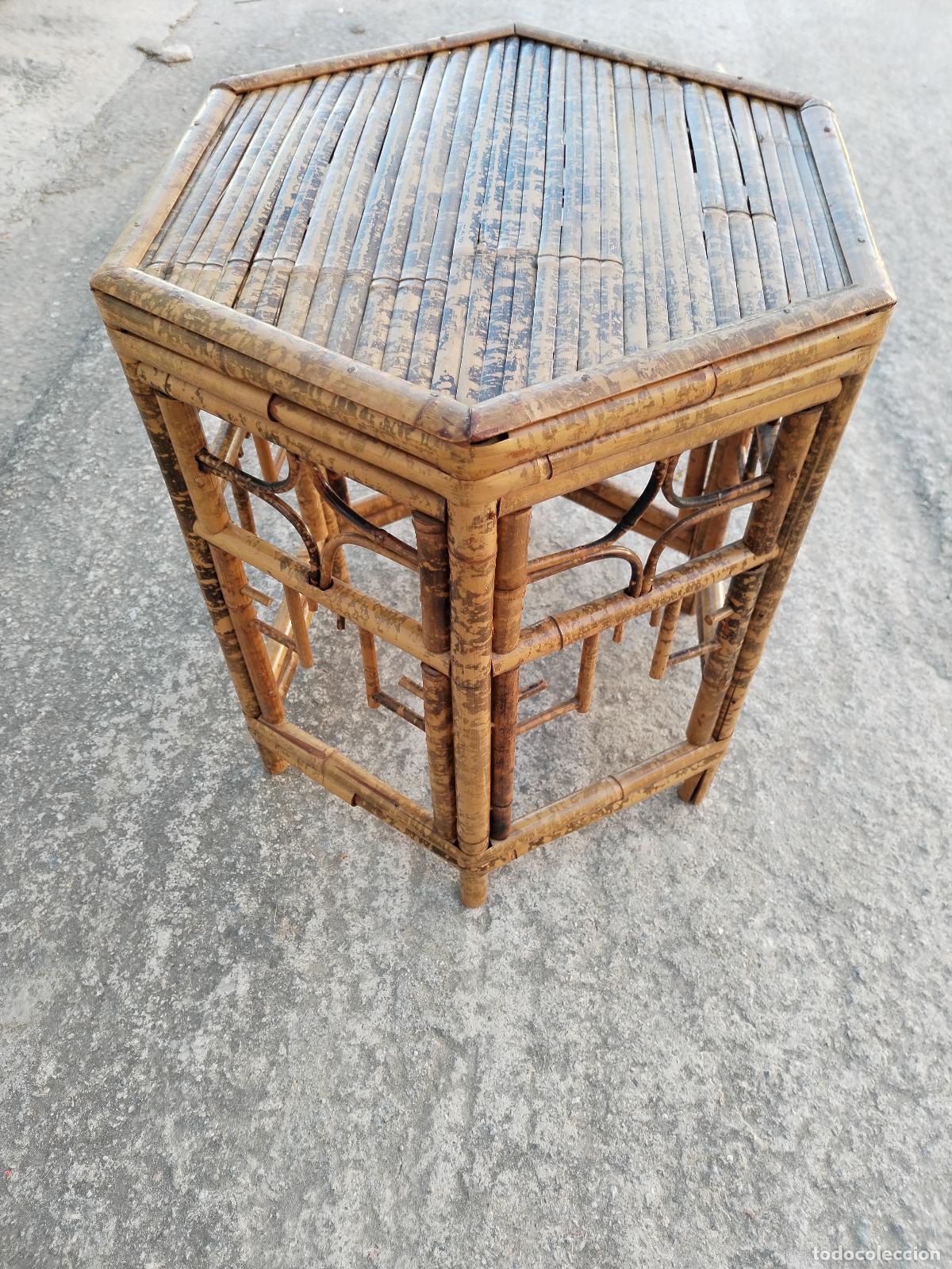 Antig&uuml;edades: mesa vintage octagono bamb&uacute; - Foto 3