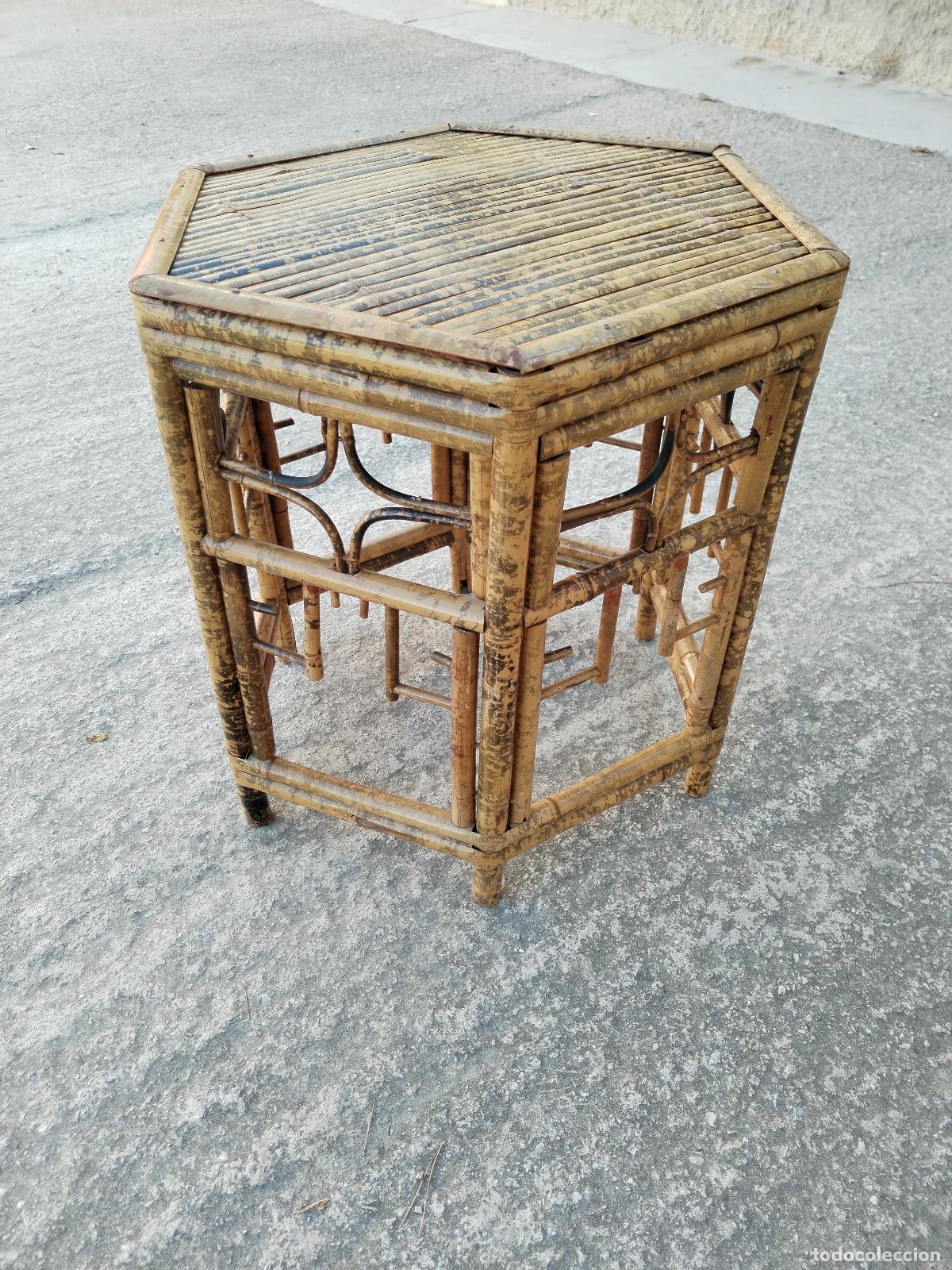 Antig&uuml;edades: mesa vintage octagono bamb&uacute; - Foto 5