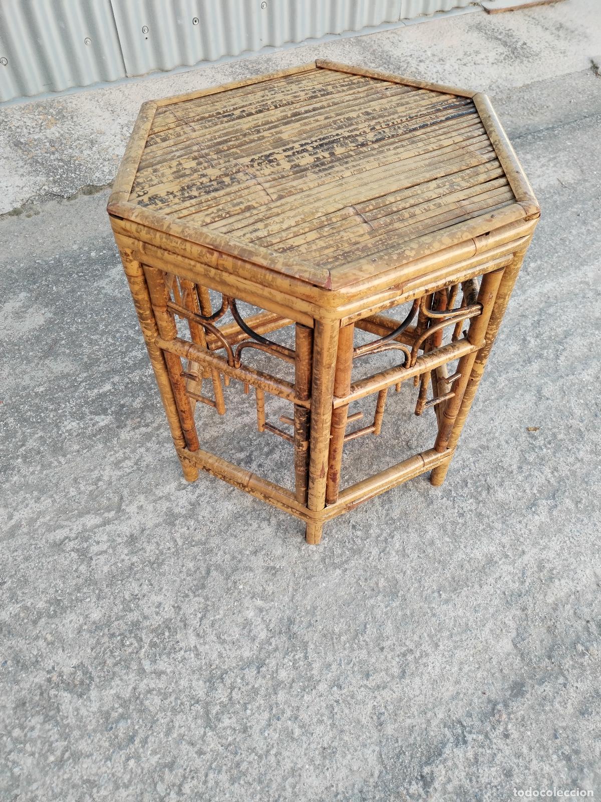 Antig&uuml;edades: mesa vintage octagono bamb&uacute; - Foto 6