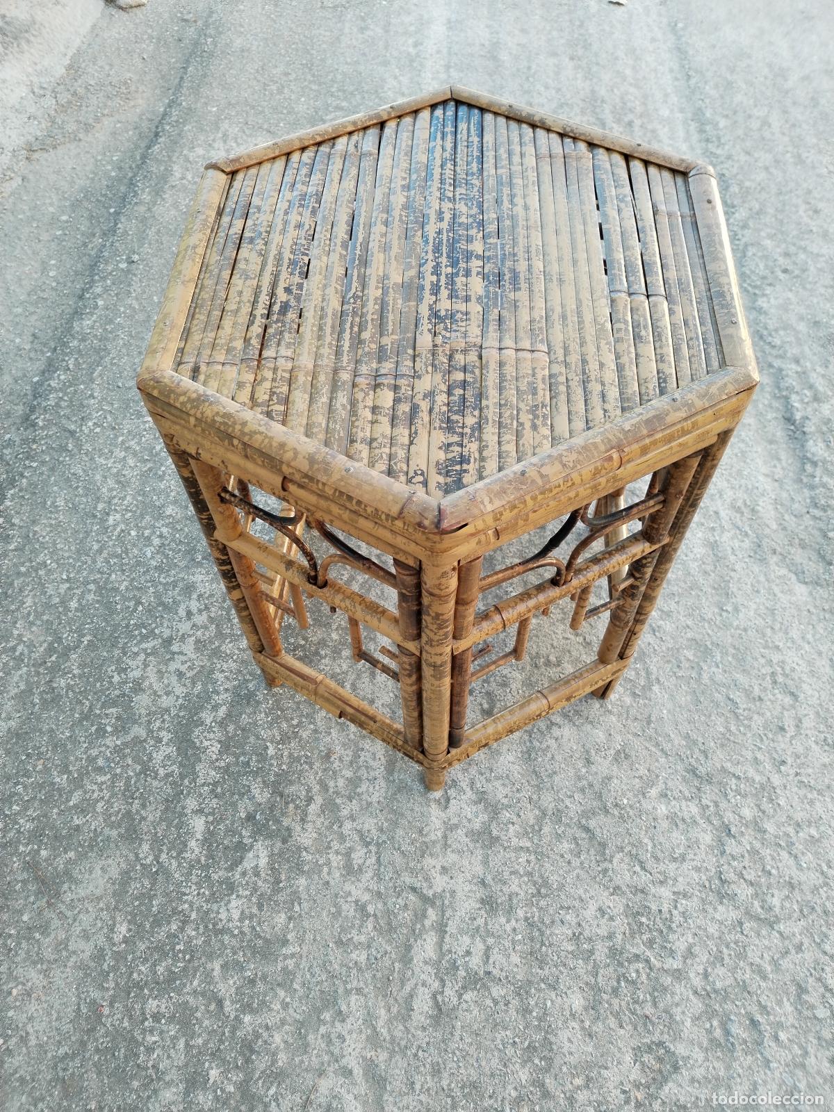 Antig&uuml;edades: mesa vintage octagono bamb&uacute; - Foto 7
