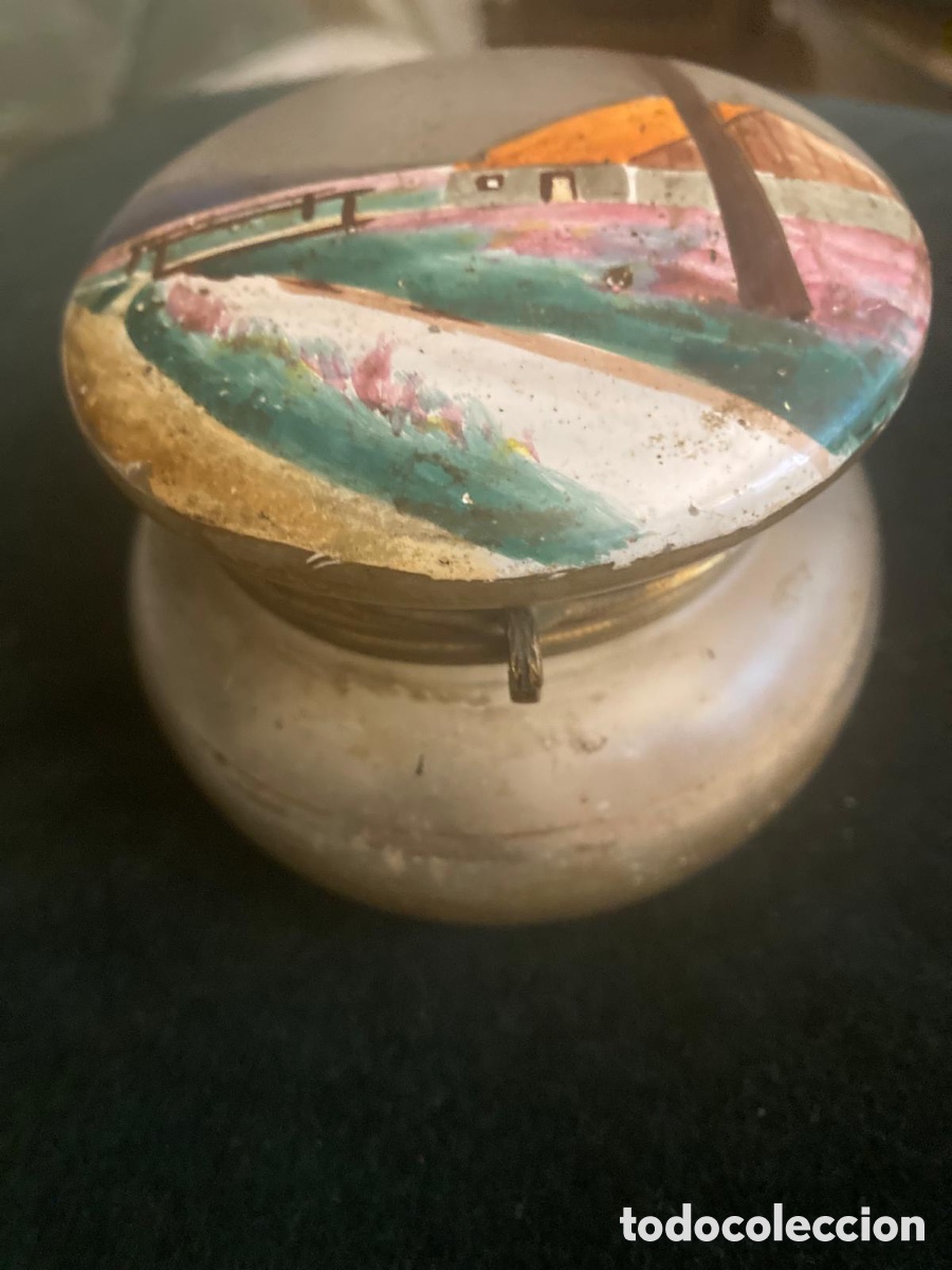 Antig&uuml;edades: Polvera antigua de cristal pintado - Foto 1