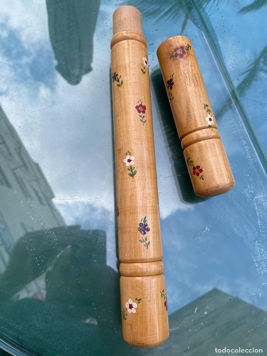 Antig&uuml;edades: ESTUCHE DE MADERA DECORADA PARA GANCHILLOS - Foto 2