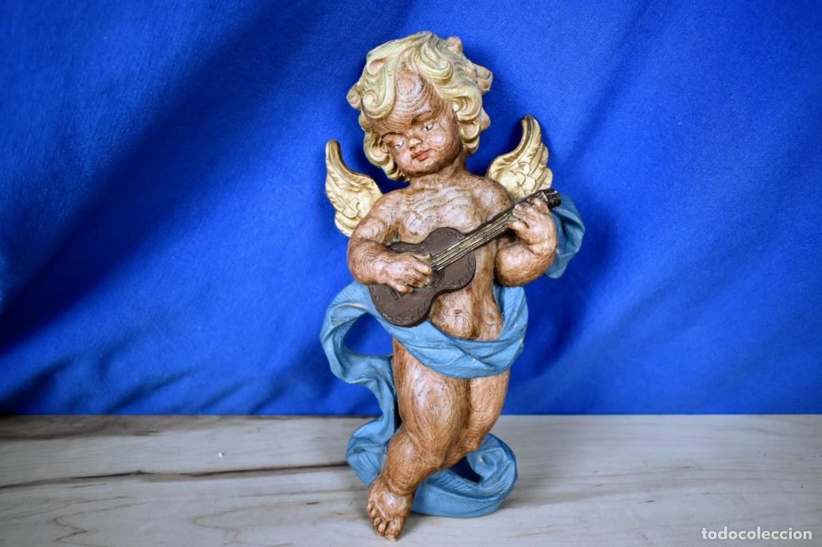 Antig&uuml;edades: Antiguo Angelito Querub&iacute;n en madera de balsa - Foto 1