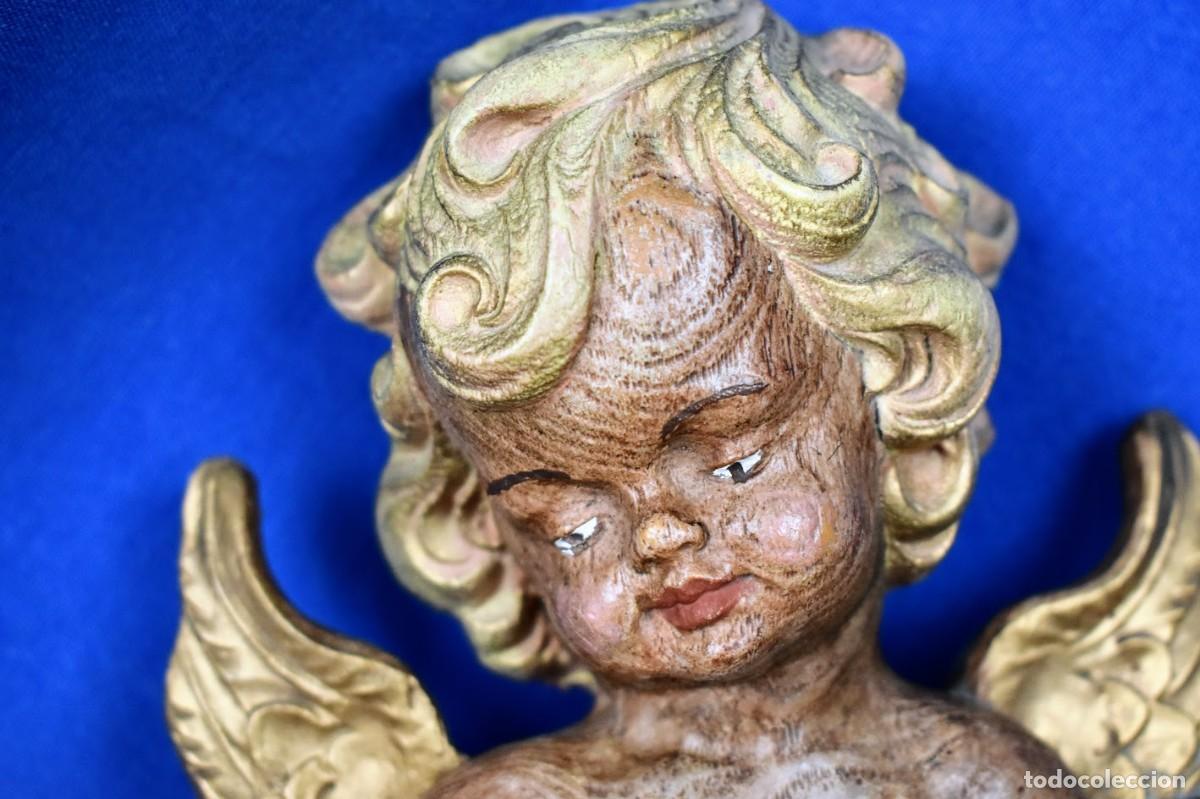 Antig&uuml;edades: Antiguo Angelito Querub&iacute;n en madera de balsa - Foto 2