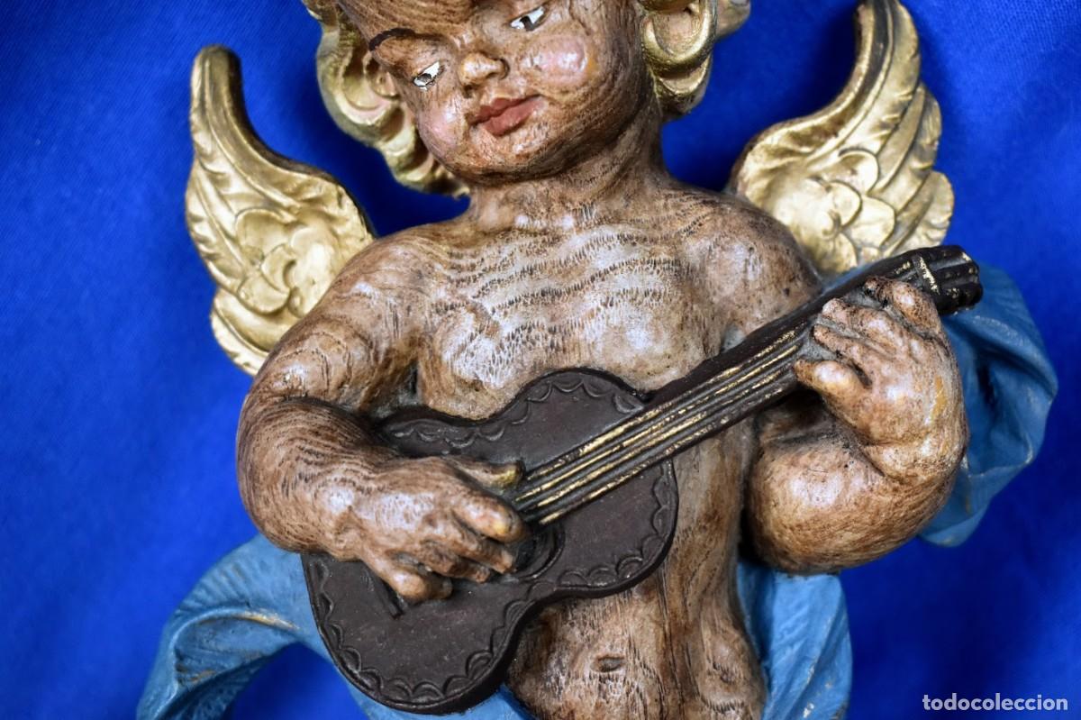 Antig&uuml;edades: Antiguo Angelito Querub&iacute;n en madera de balsa - Foto 3