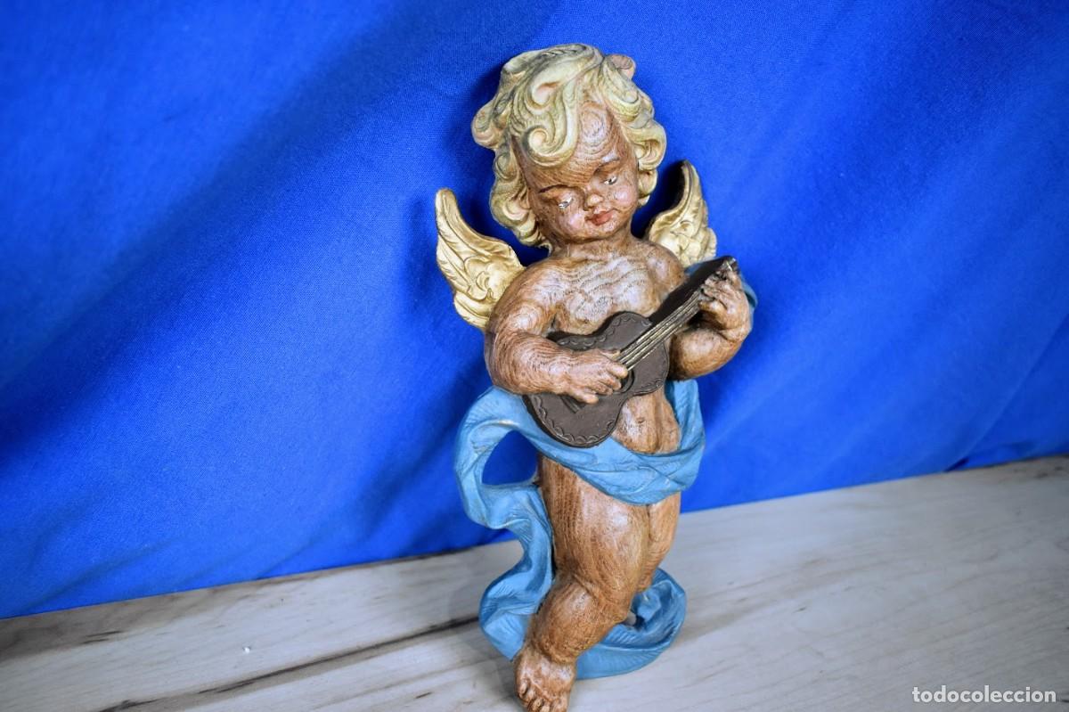 Antig&uuml;edades: Antiguo Angelito Querub&iacute;n en madera de balsa - Foto 5