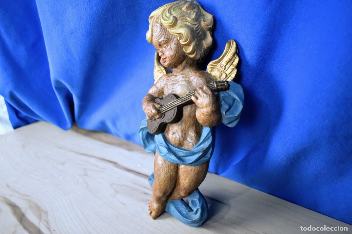 Antig&uuml;edades: Antiguo Angelito Querub&iacute;n en madera de balsa - Foto 6
