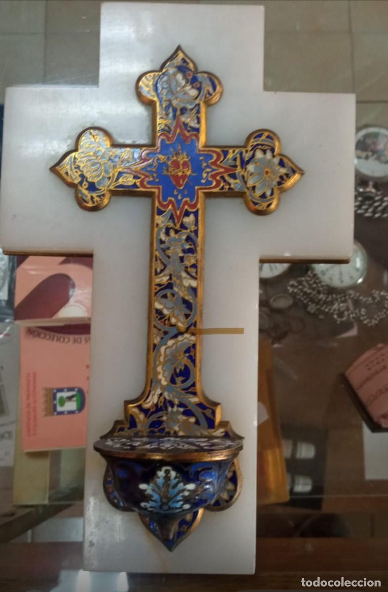 Antig&uuml;edades: ANTIGUA BENDITERA FRANCESA EN ONIX Y ESMALTE - Foto 1
