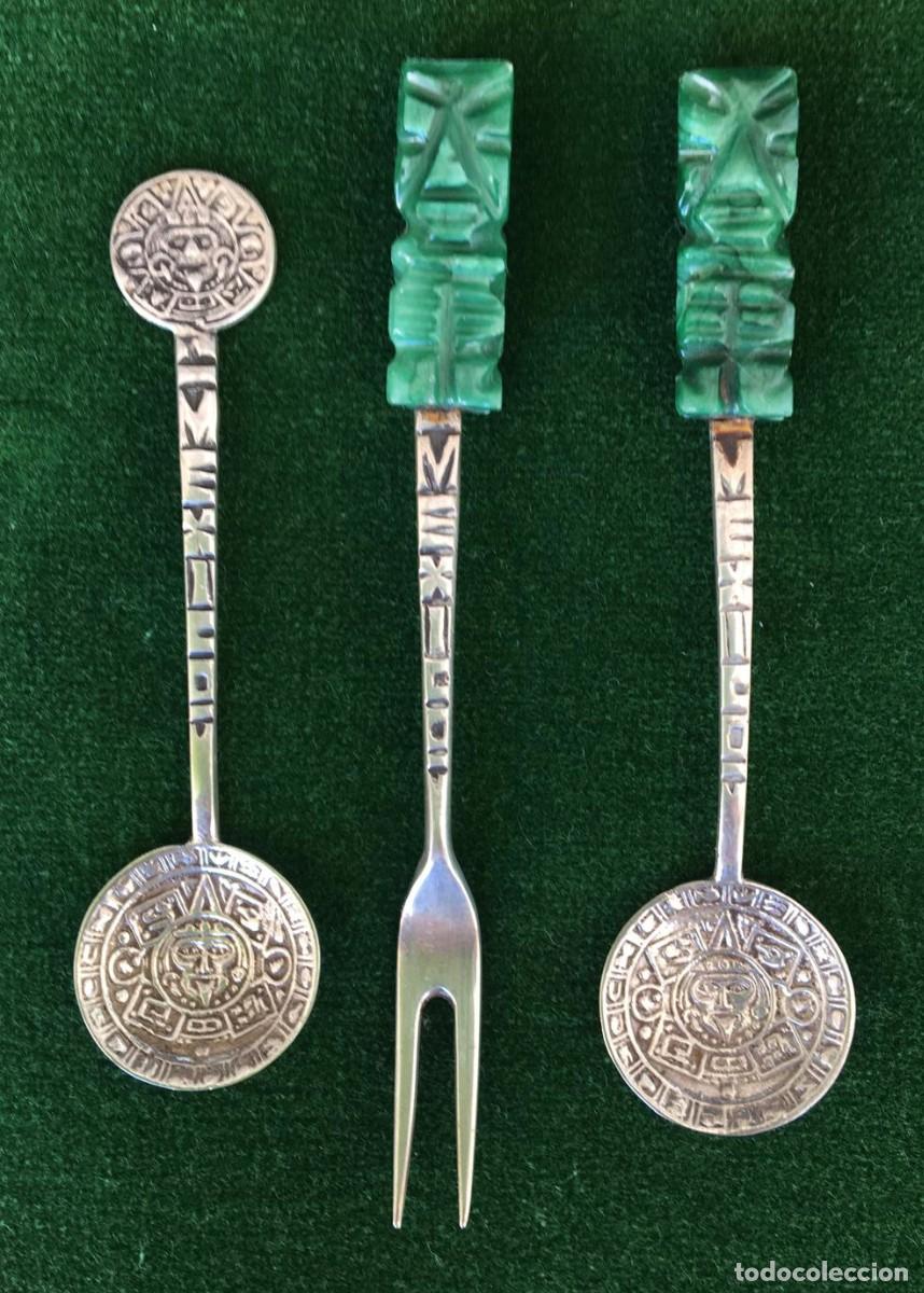 Antig&uuml;edades: Lote de 3 piezas de plata y jade de M&eacute;xico - Foto 1