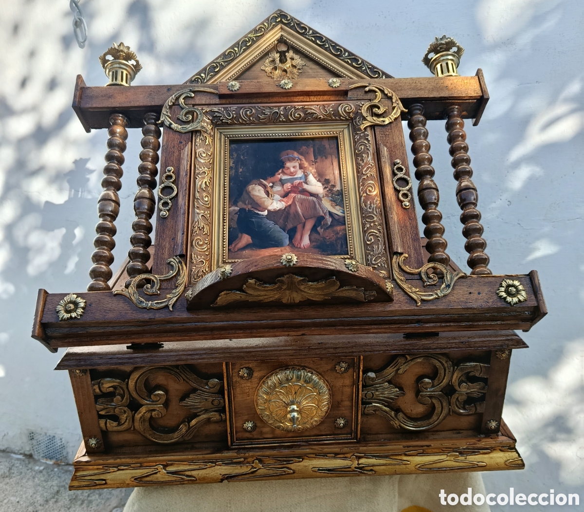 Antig&uuml;edades: Atril de mesa de madera, metal y bronce - Foto 1