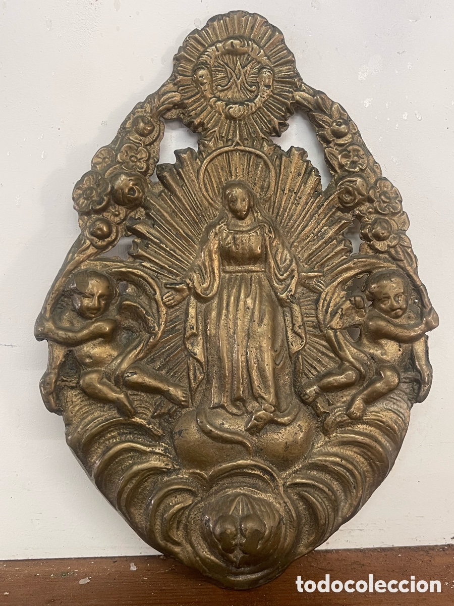 Antig&uuml;edades: Placa devocional en bronce Inmaculada Concepci&oacute;n - Foto 1