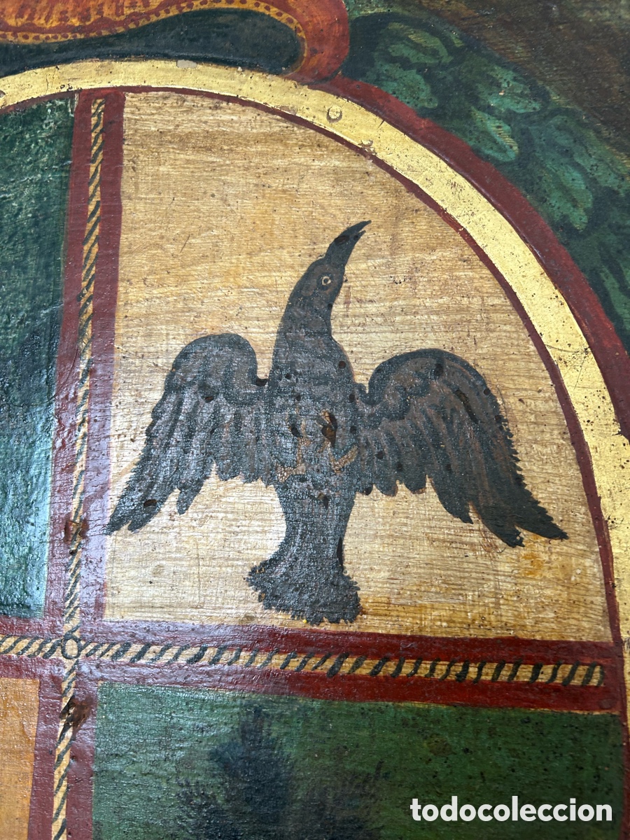 Antig&uuml;edades: Cabecero antiguo de madera pintado a mano - Foto 5
