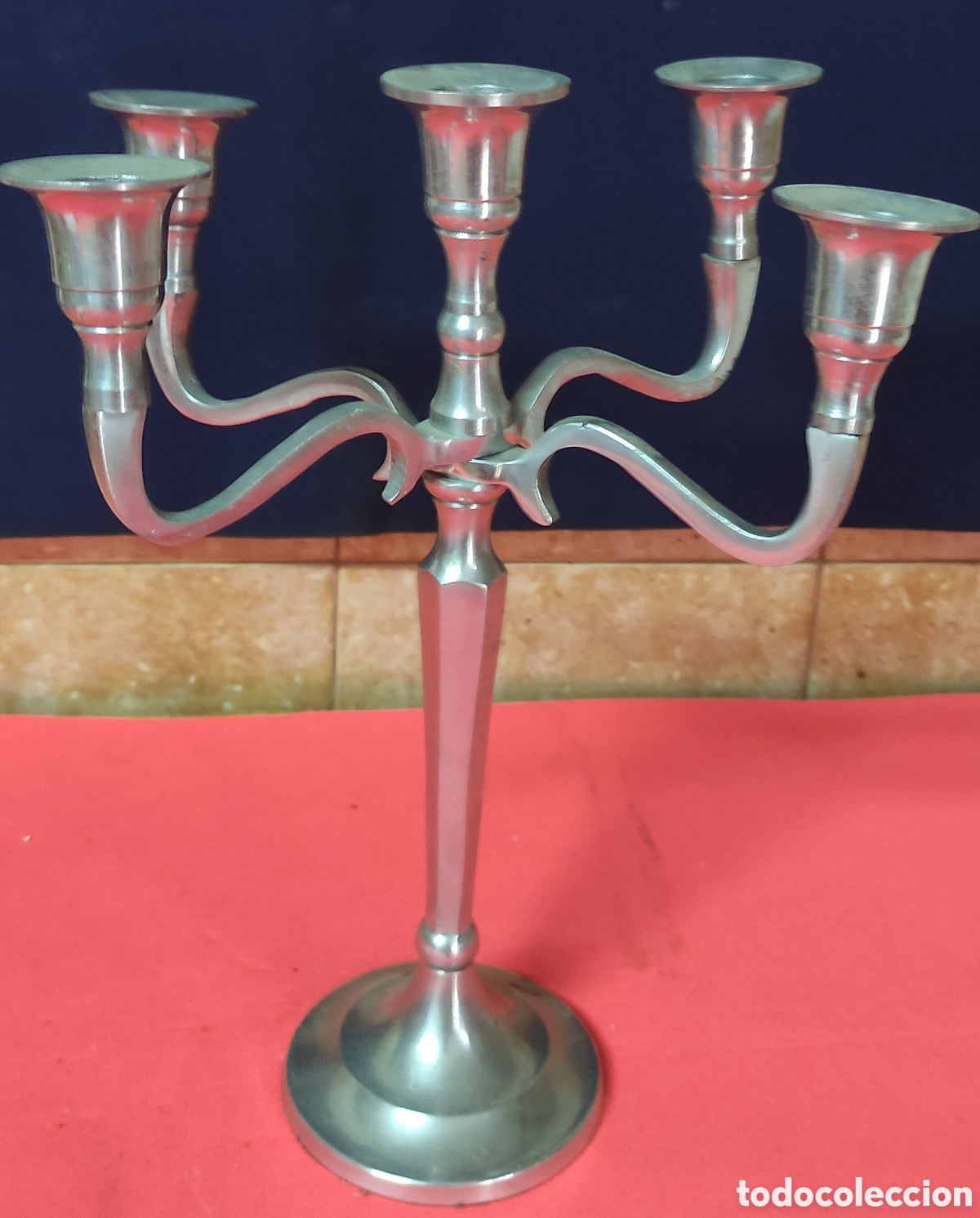 Antig&uuml;edades: Candelabro de alpaca 5 brazos - Foto 1