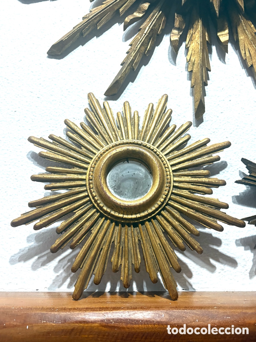Antig&uuml;edades: ESPEJO SOL MADERA DORADA - Foto 2