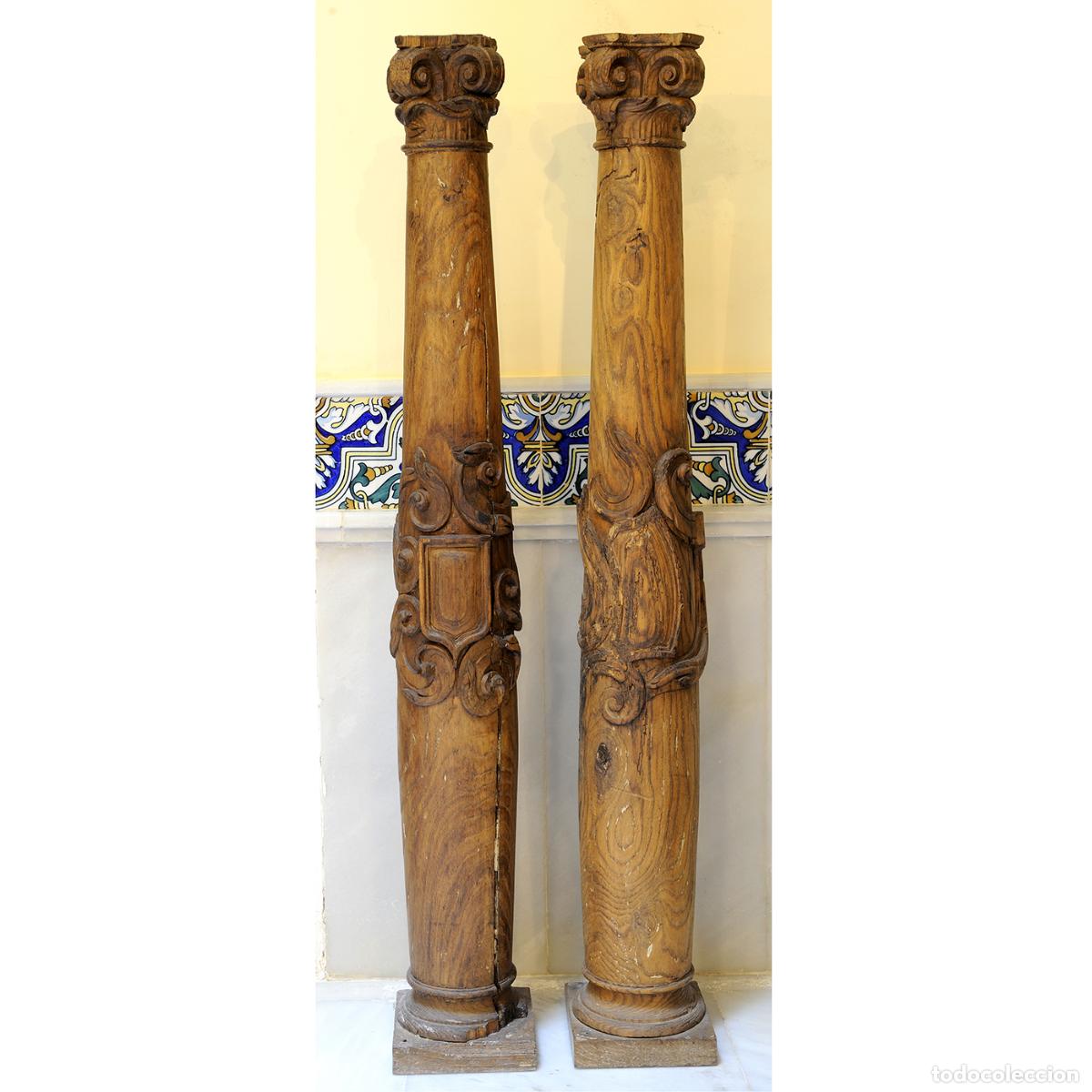Oggetti Antichi: COLUMNAS CIRCULARES EN MADERA. Siglo XVIII-XIX. - Siglo XVIII-XIX.