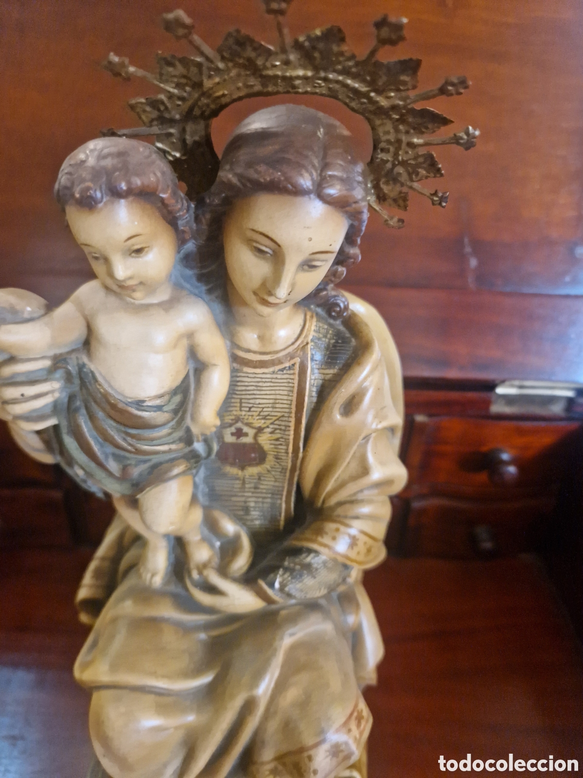 Antig&uuml;edades: Figura Virgen con ni&ntilde;o - Foto 6