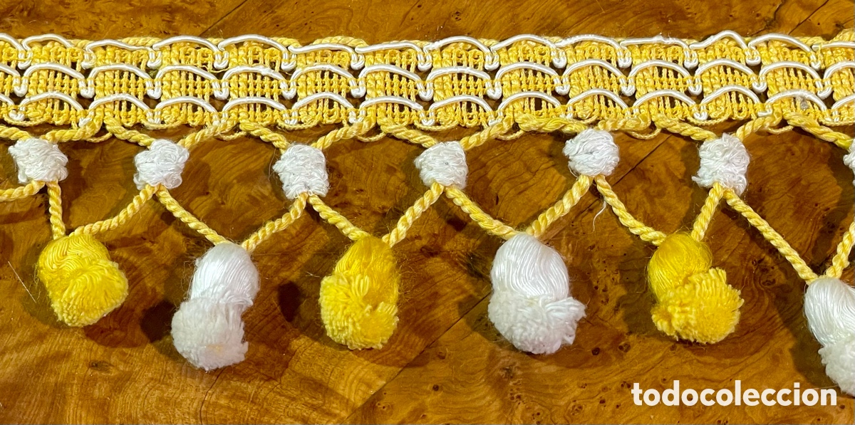 Antig&uuml;edades: Fleco Antiguo Blanco y Amarillo - Foto 2