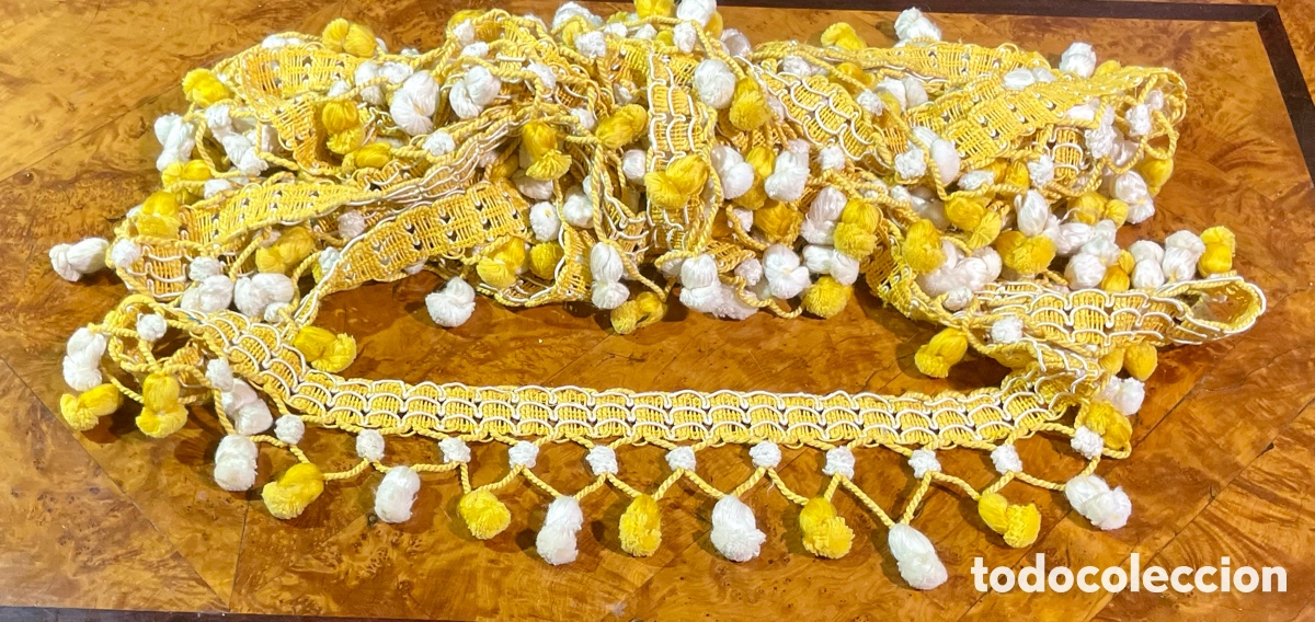 Antig&uuml;edades: Fleco Antiguo Blanco y Amarillo - Foto 3