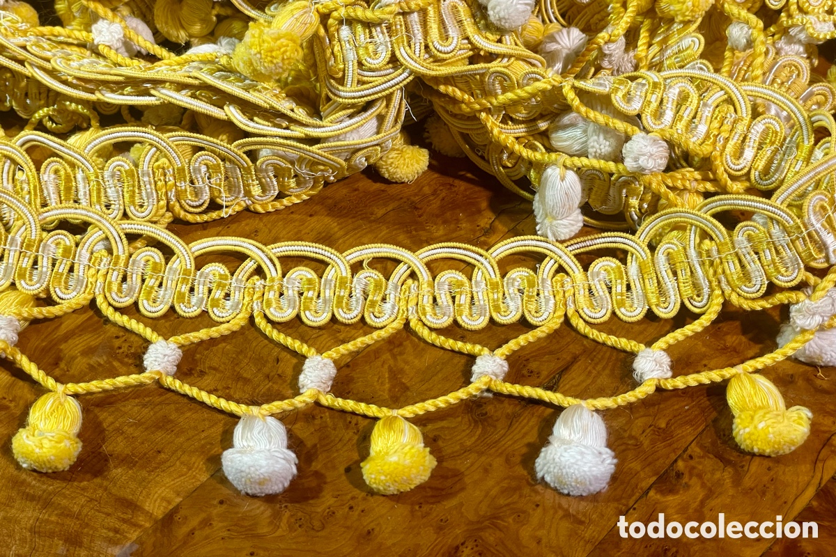 Antig&uuml;edades: Fleco Antiguo Blanco y Amarillo - Foto 2