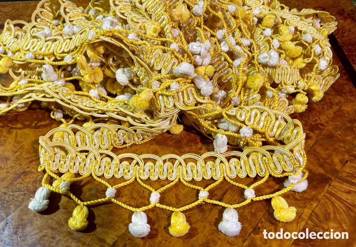 Antig&uuml;edades: Fleco Antiguo Blanco y Amarillo - Foto 3