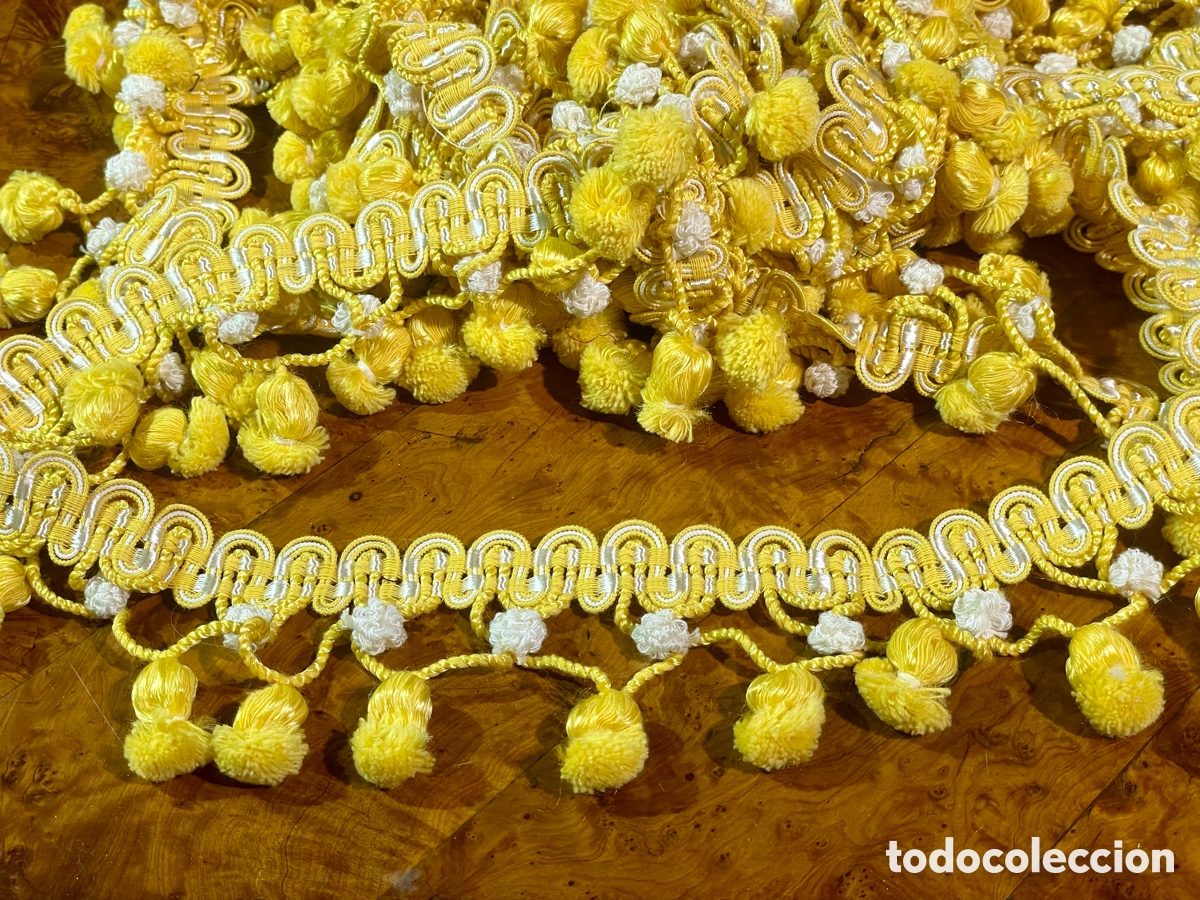 Antig&uuml;edades: Fleco Antiguo Amarillo y Blanco - Foto 2
