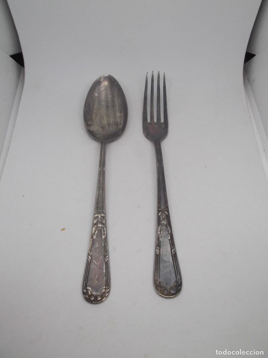 Antig&uuml;edades: Cuchara y tenedor de alpaca.Dalia 50 - Foto 1