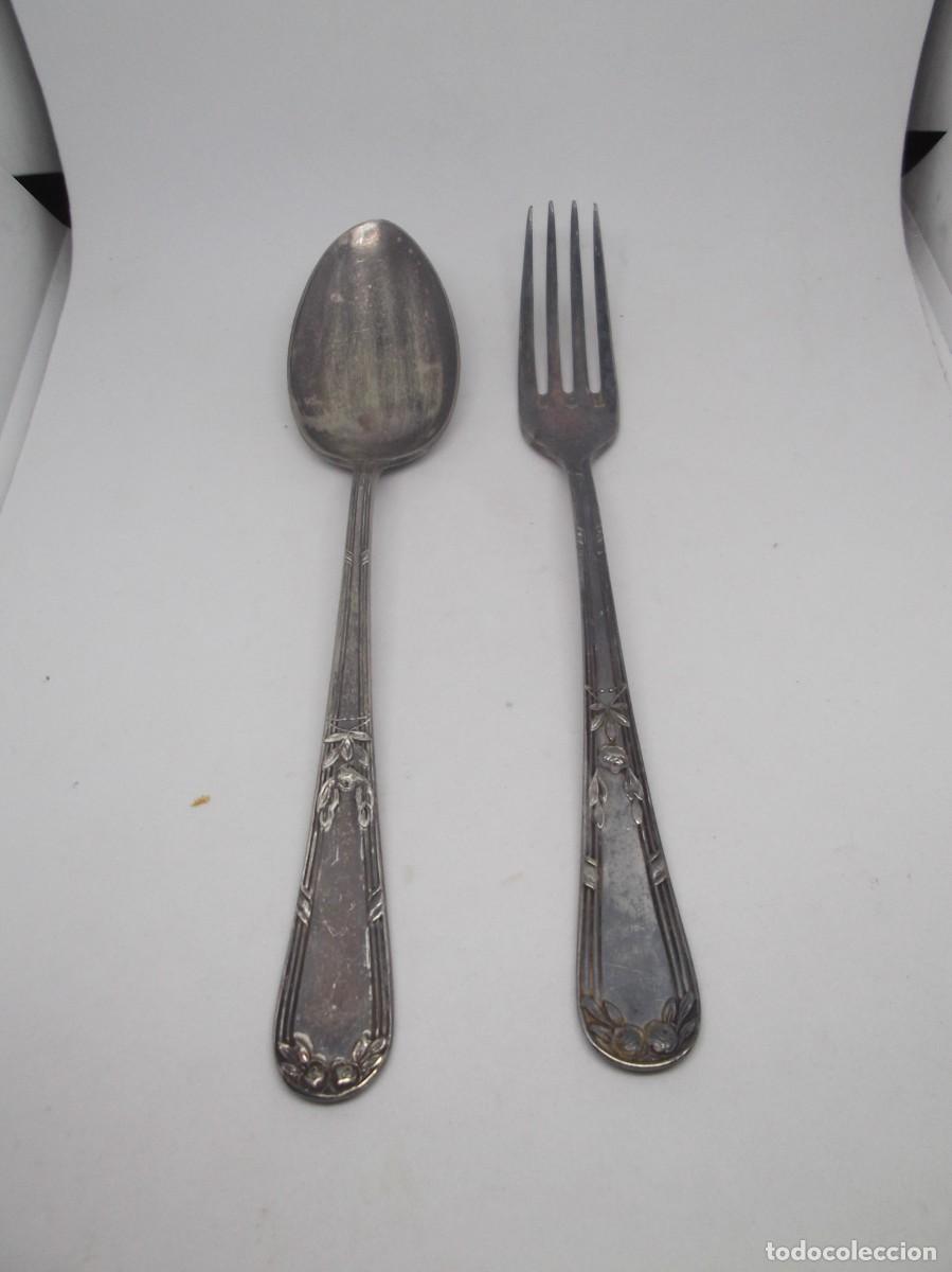 Antig&uuml;edades: Cuchara y tenedor de alpaca.Dalia 50 - Foto 2