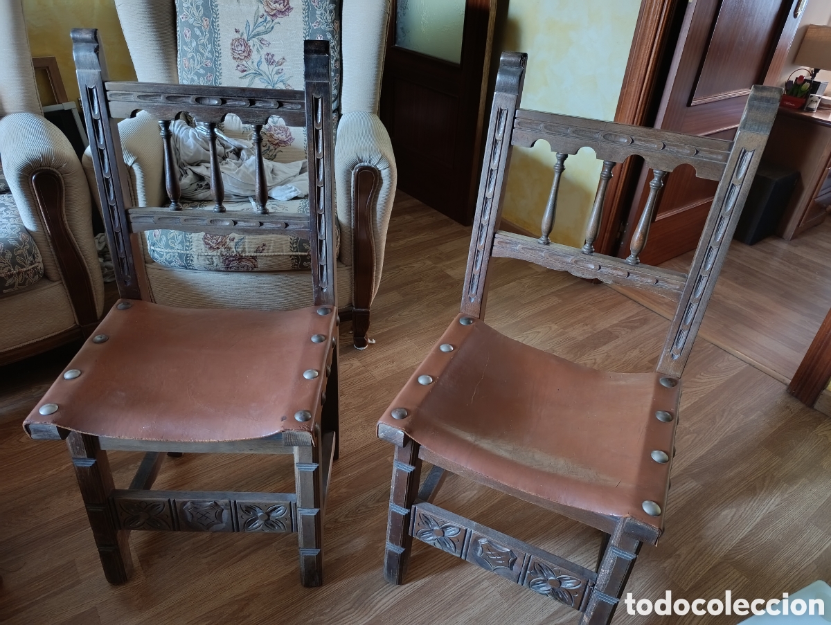 Antig&uuml;edades: Sillas r&uacute;sticas,de cuero y madera maciza - Foto 1