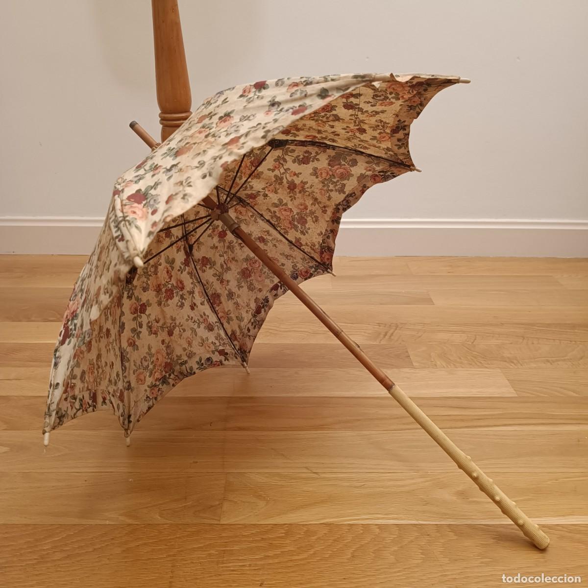 Antig&uuml;edades: SOMBRILLA A&Ntilde;OS 20 EN ALGOD&Oacute;N ESTAMPADO FLORAL - Foto 1