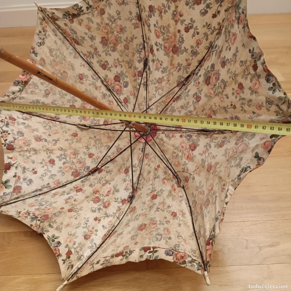Antig&uuml;edades: SOMBRILLA A&Ntilde;OS 20 EN ALGOD&Oacute;N ESTAMPADO FLORAL - Foto 3
