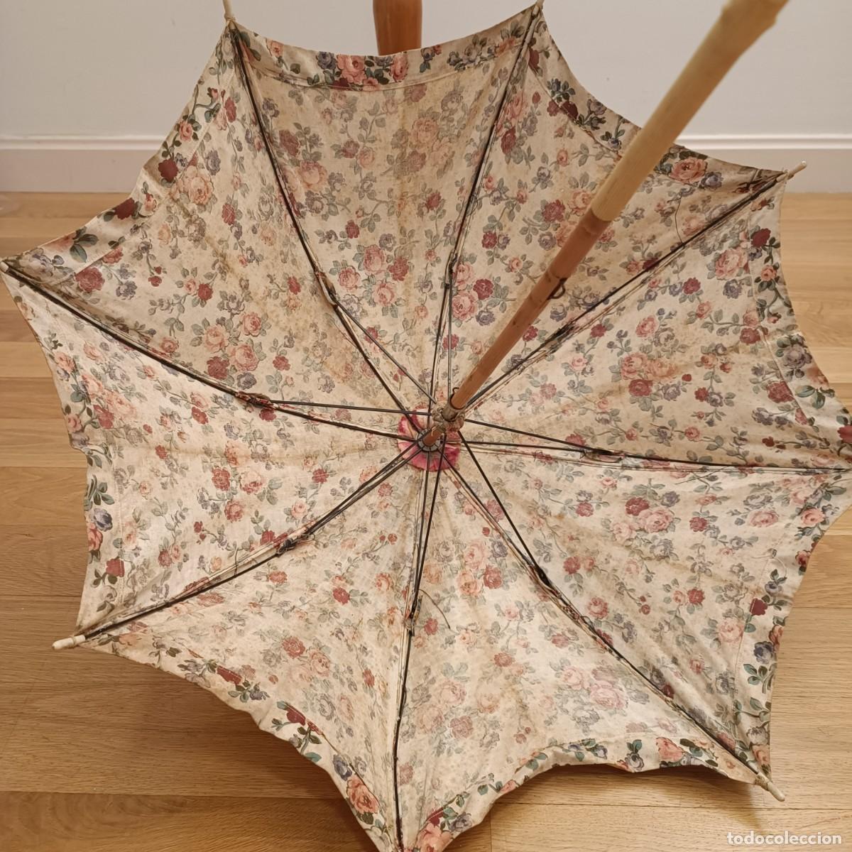 Antig&uuml;edades: SOMBRILLA A&Ntilde;OS 20 EN ALGOD&Oacute;N ESTAMPADO FLORAL - Foto 9