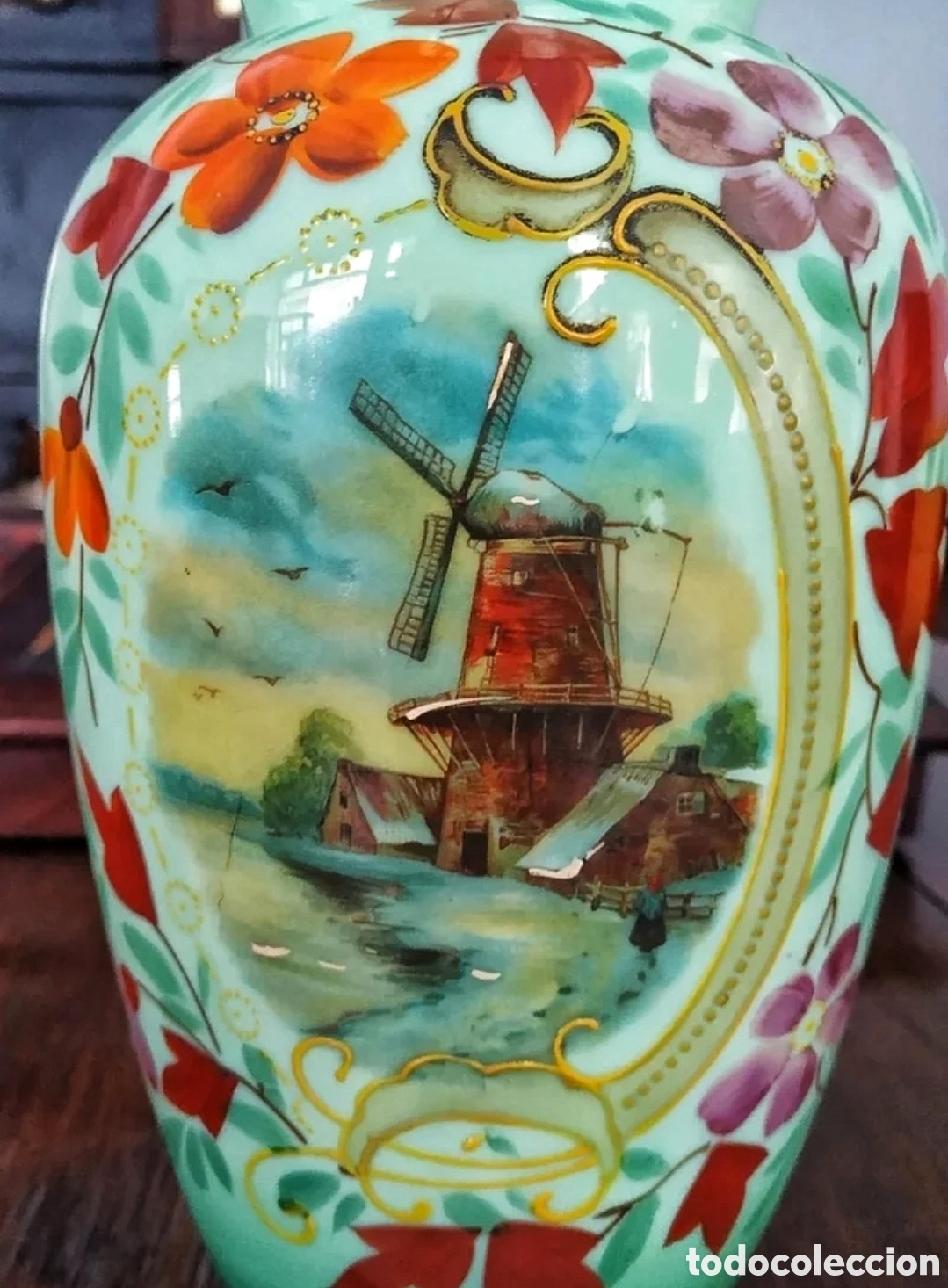Antig&uuml;edades: Jarr&oacute;n de opalina pintado a mano. - Foto 2