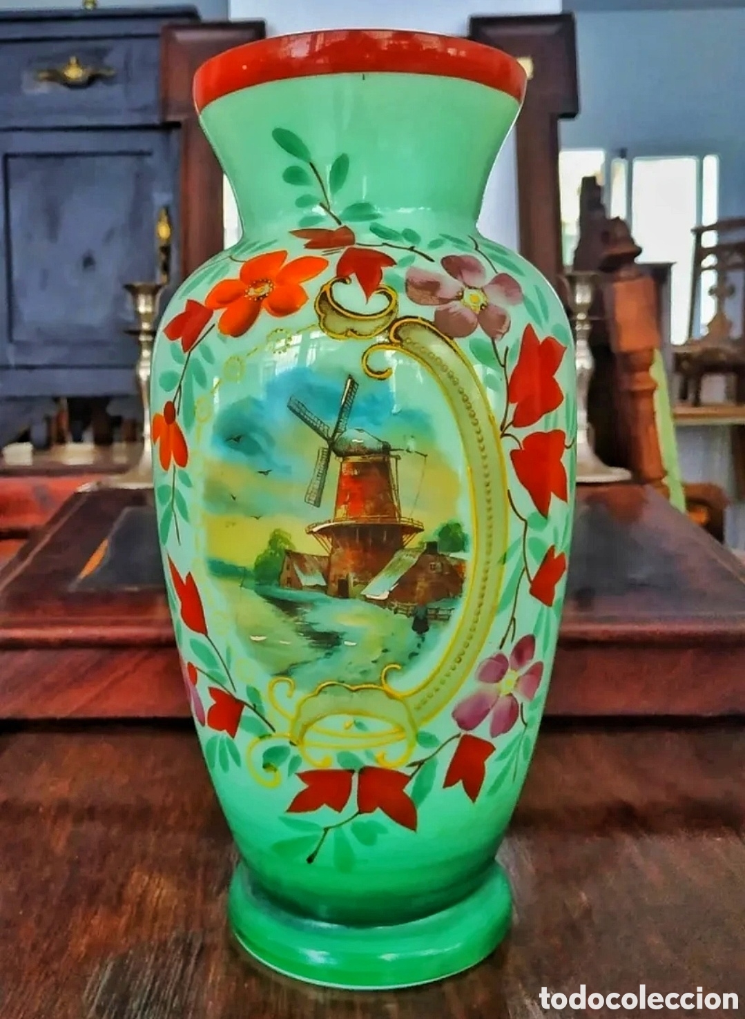 Antig&uuml;edades: Jarr&oacute;n de opalina pintado a mano. - Foto 1