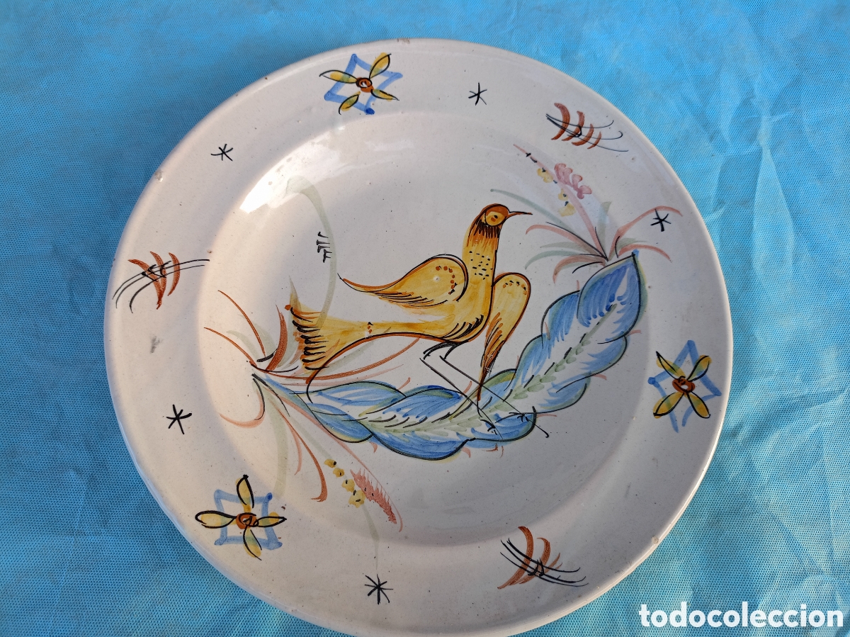 Antig&uuml;edades: PLATO PINTADO A MANO 35 CM - Foto 1