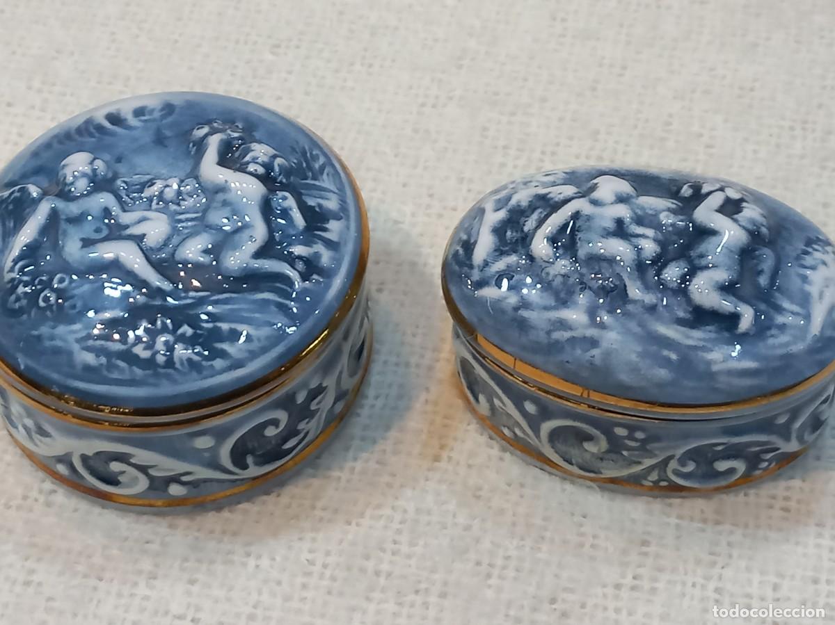 Antig&uuml;edades: DOS CAJITAS &uml;CAPODIMONTE&uml; mitol&oacute;gicos azul - Foto 1