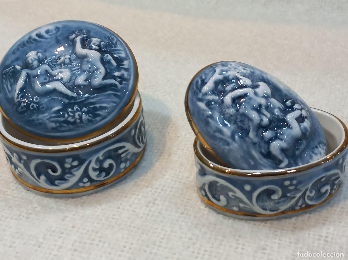 Antig&uuml;edades: DOS CAJITAS &uml;CAPODIMONTE&uml; mitol&oacute;gicos azul - Foto 2