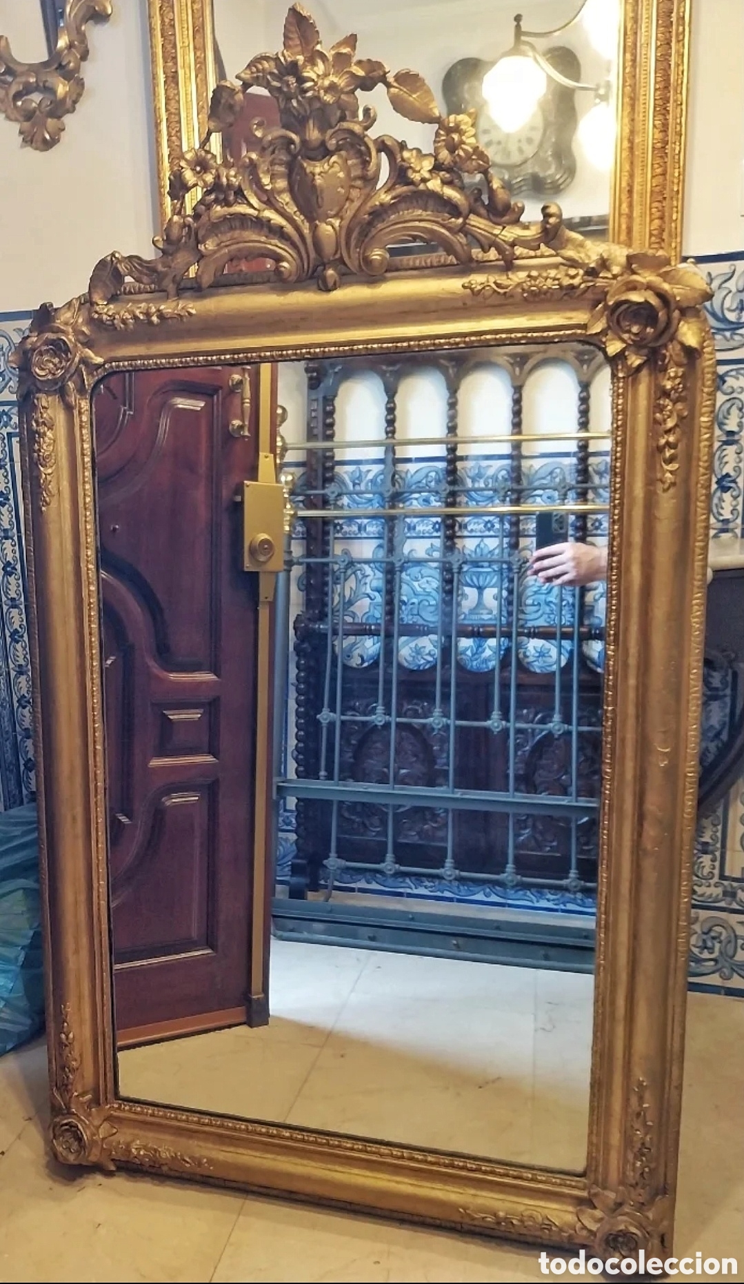 Antig&uuml;edades: Espejo isabelino con copete - Foto 1