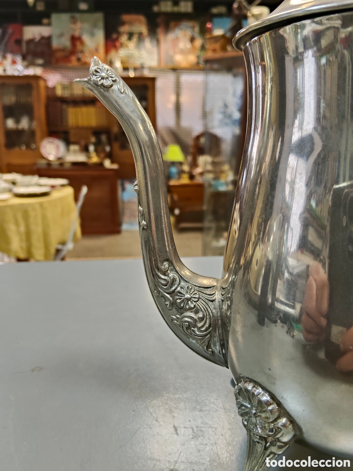 Antig&uuml;edades: Antigua cafetera de alpaca - Foto 3