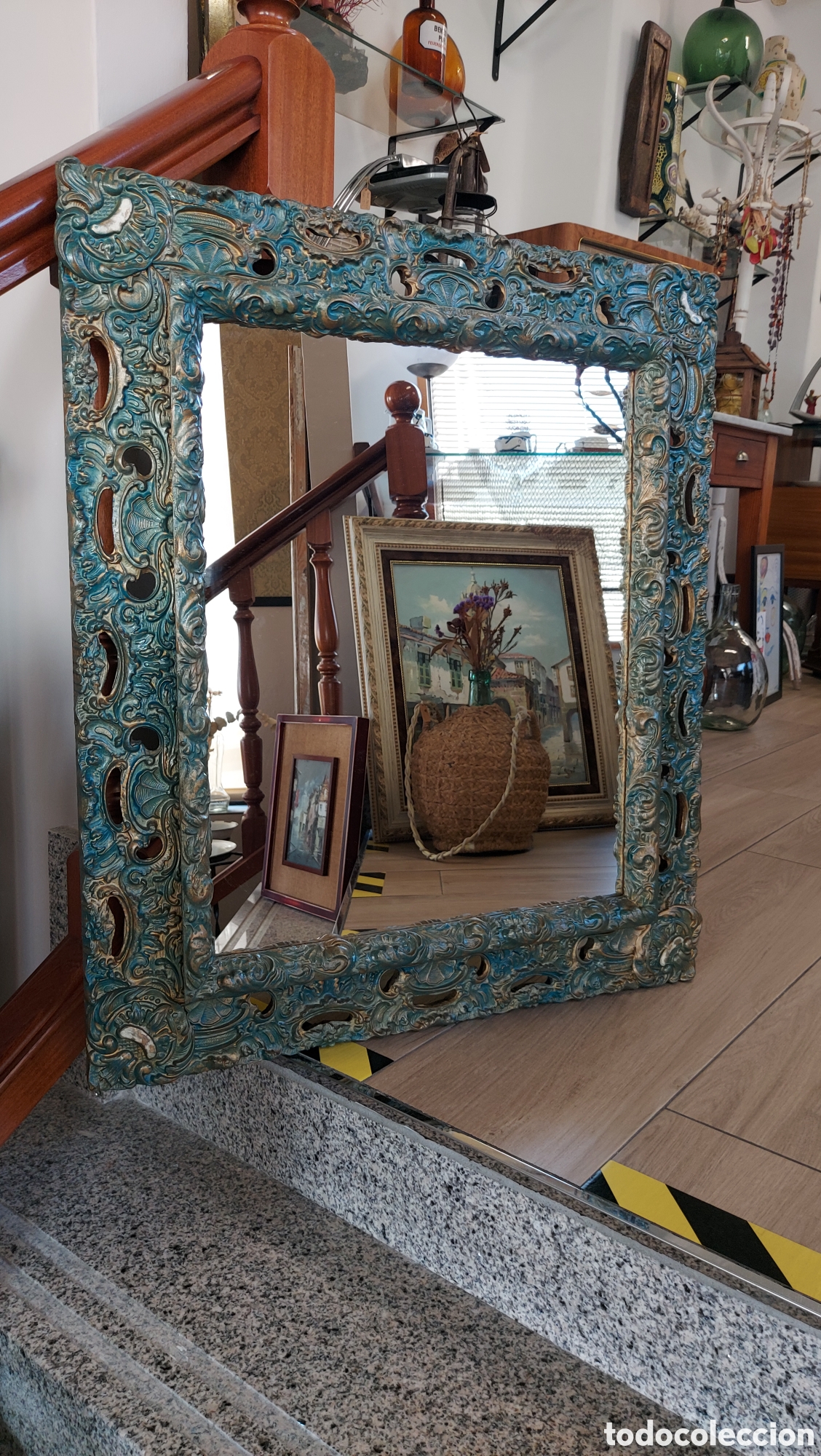 Antig&uuml;edades: Espejo de madera tallada S.XIX - Foto 1
