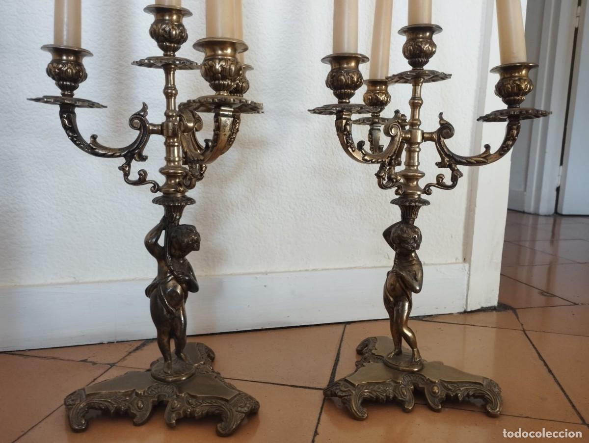 Antig&uuml;edades: CANDELABROS R&Eacute;PLICA DE BRONCE PATINADO - Foto 1