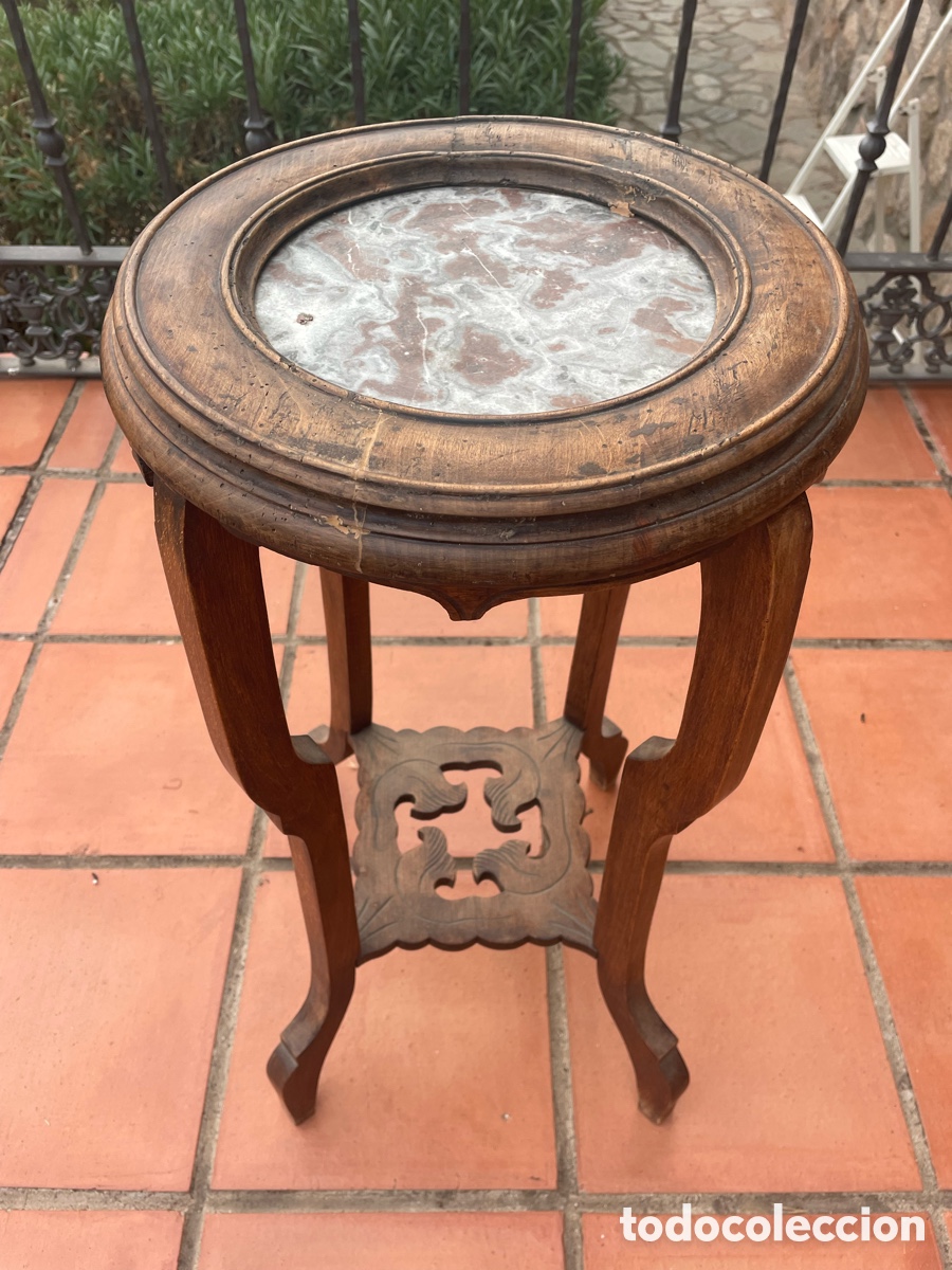 Antig&uuml;edades: PEANA DE MADERA Y MARMOL - Foto 2