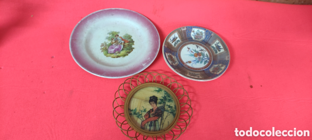 Antig&uuml;edades: Co junto de platos de porcelana y bambu - Foto 2