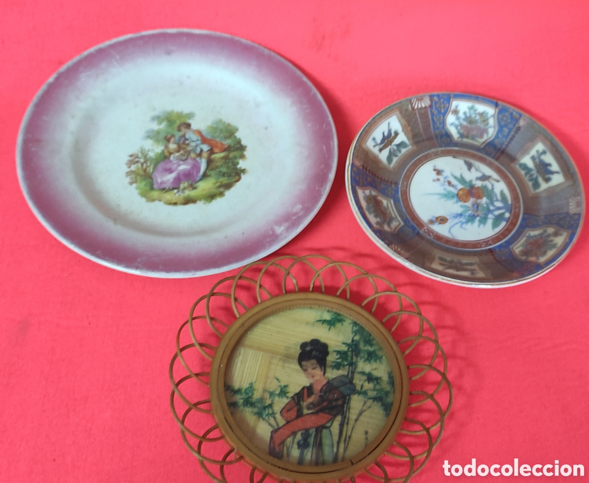 Antig&uuml;edades: Co junto de platos de porcelana y bambu - Foto 1
