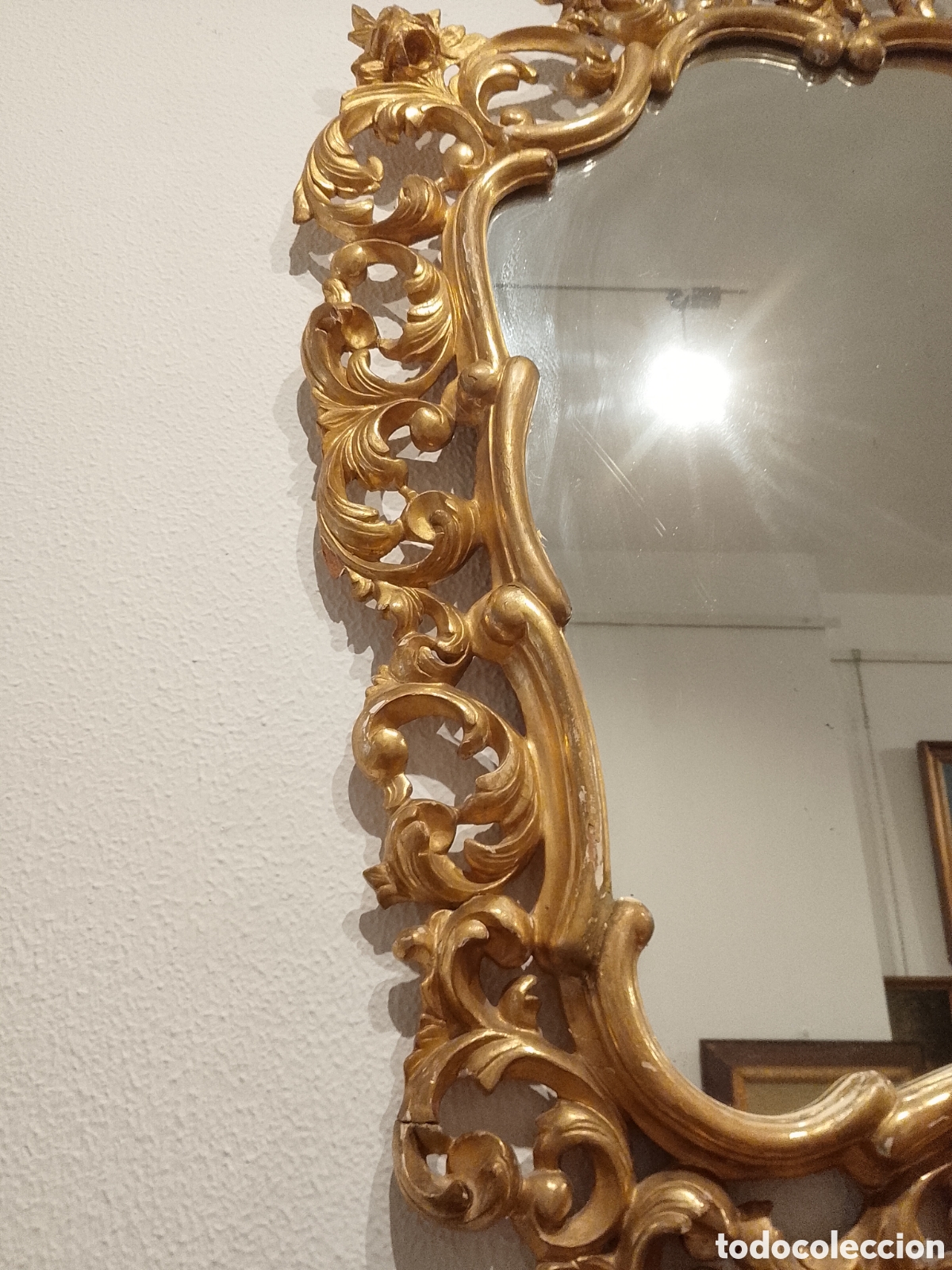 Antig&uuml;edades: Espejo cornucopia tallada pan de oro siglo XIX - Foto 2