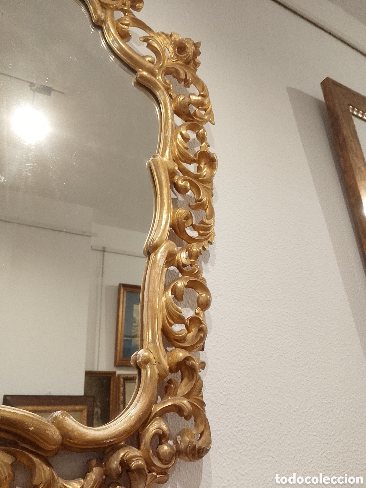 Antig&uuml;edades: Espejo cornucopia tallada pan de oro siglo XIX - Foto 3