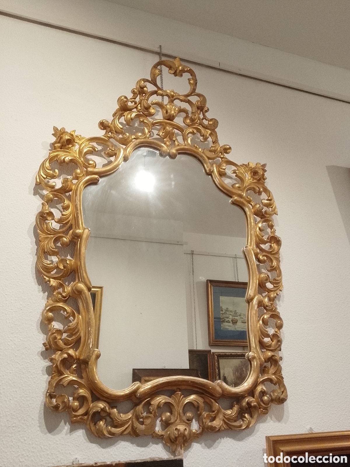 Antig&uuml;edades: Espejo cornucopia tallada pan de oro siglo XIX - Foto 1