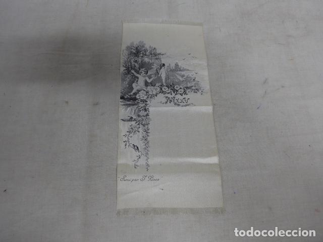 Oggetti Antichi: Antiguo menu en tela de seda original de 1904 de restaurante de Barcelona. vacio. En frances
