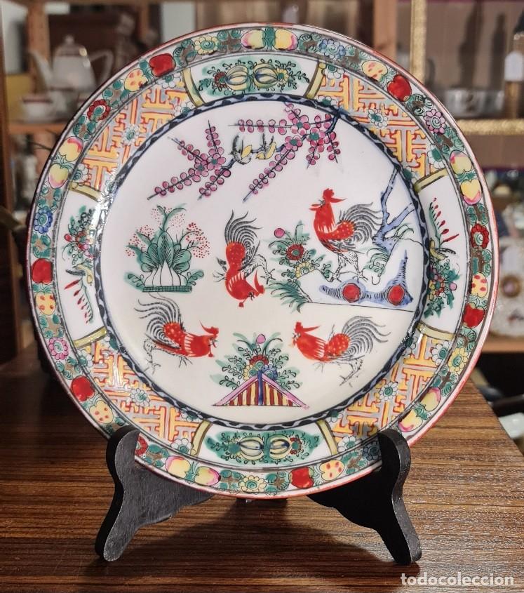 Antig&uuml;edades: Plato Macao patr&oacute;n Gallos - Foto 1
