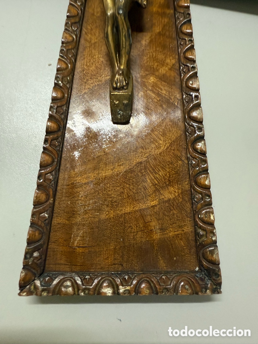 Antig&uuml;edades: Crucifijo, antiguo de madera y bronce - Foto 3